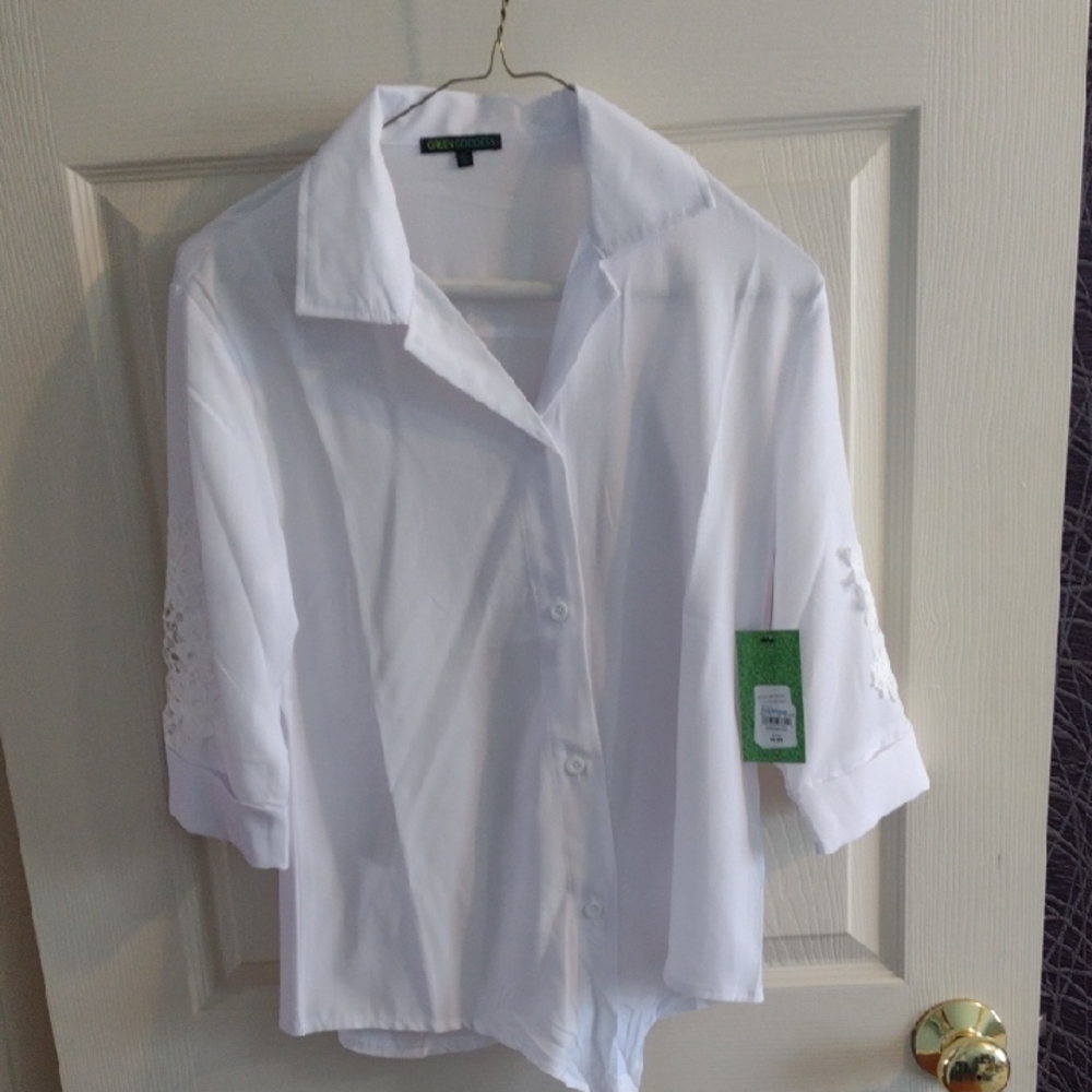 Goddess White Shirt with Lace Accents